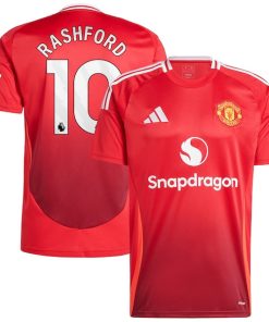 Alternative view of Marcus Rashford Manchester United 2024/25 Home Replica Player Jersey - Red
