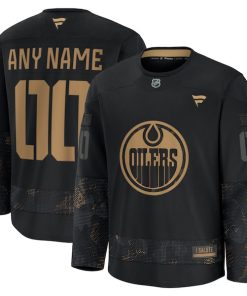 Edmonton Oilers 2024 Military Appreciation Personalized Long Sleeve Practice Jersey - Black