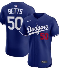 Alternative view of Mookie Betts Los Angeles Dodgers Nike Alternate 2 Elite Player Jersey - Royal/White