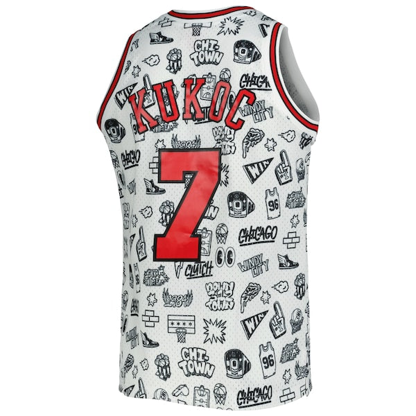 Toni Kukoc Chicago Bulls 1997/98 Hardwood Classics Doodle Swingman Jersey - White - Image 2