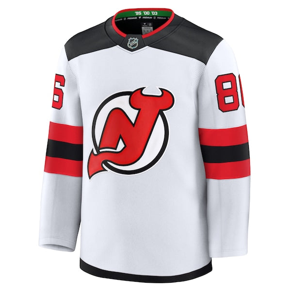 Jack Hughes New Jersey Devils Away Premium Jersey - White/Black/Red - Image 3