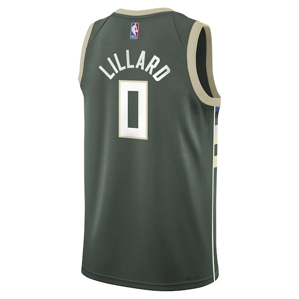 Damian Lillard Milwaukee Bucks Nike Youth Swingman Jersey - Icon Edition - Hunter Green - Image 3