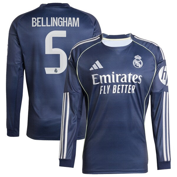 Jude Bellingham Los Merengues 2025/26 Away Long Sleeve Replica Jersey - Blue/White - Image 2