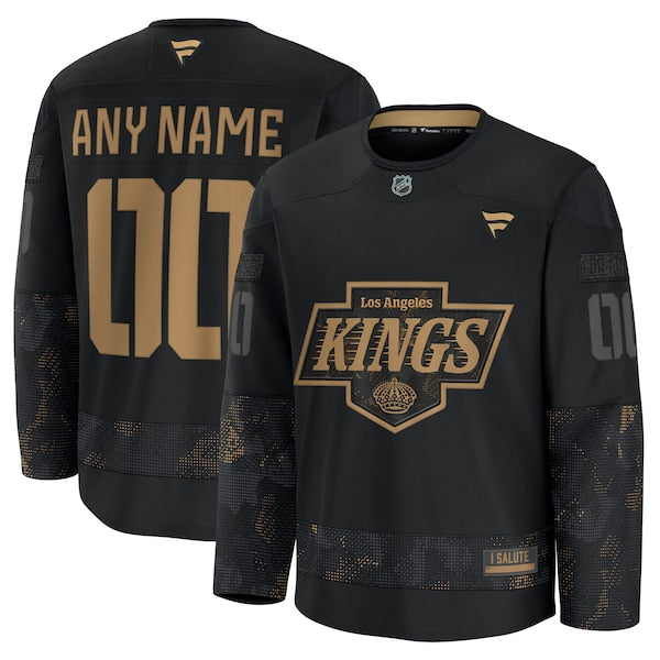 Los Angeles Kings 2024 Military Appreciation Personalized Long Sleeve Practice Jersey - Black