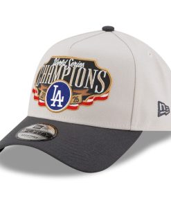 Alternative view of Los Angeles Dodgers New Era 2025 World Series Champions Locker Room A-Frame 9FORTY Adjustable Hat - Cream/Charcoal