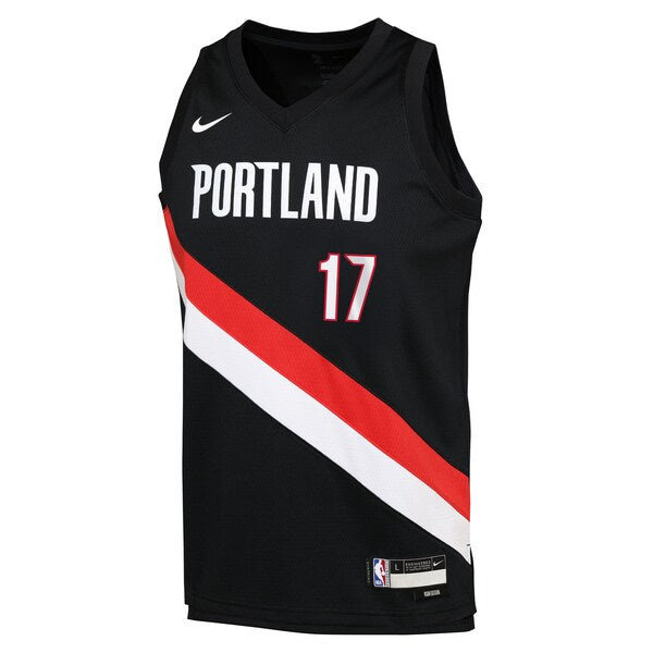 Shaedon Sharpe Portland Trail Blazers Nike Youth Icon Edition Swingman Jersey - Black - Image 2