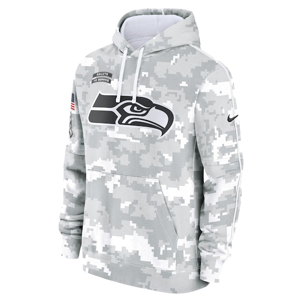 Seattle Seahawks Nike 2024 Salute to Service Club Fleece Pullover Hoodie - Arctic Camo - Image 2