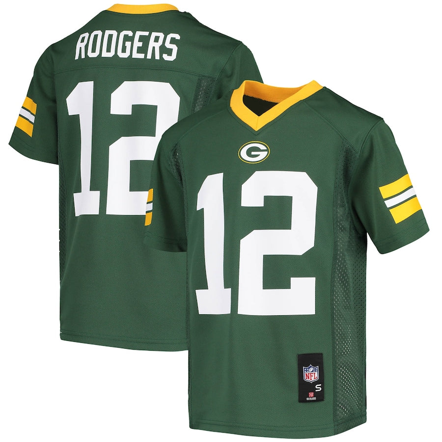 Aaron Rodgers Green Bay Packers Youth Replica Player Jersey - White/Green - Image 6