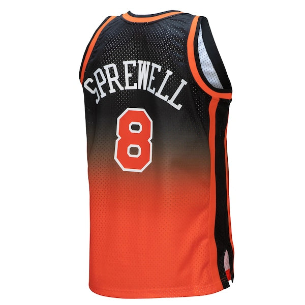 Latrell Sprewell New York Knicks 1998/99 Hardwood Classics Fadeaway Swingman Player Jersey - Orange/Black - Image 3