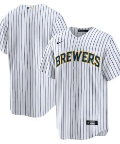 Alternative view of Milwaukee Brewers Nike Home Replica Team Jersey - White/Navy