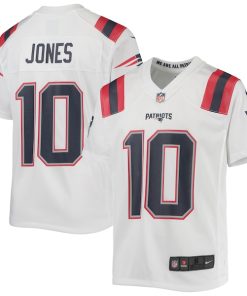 Alternative view of Mac Jones New England Patriots Nike Youth Game Jersey - White/Navy/Red