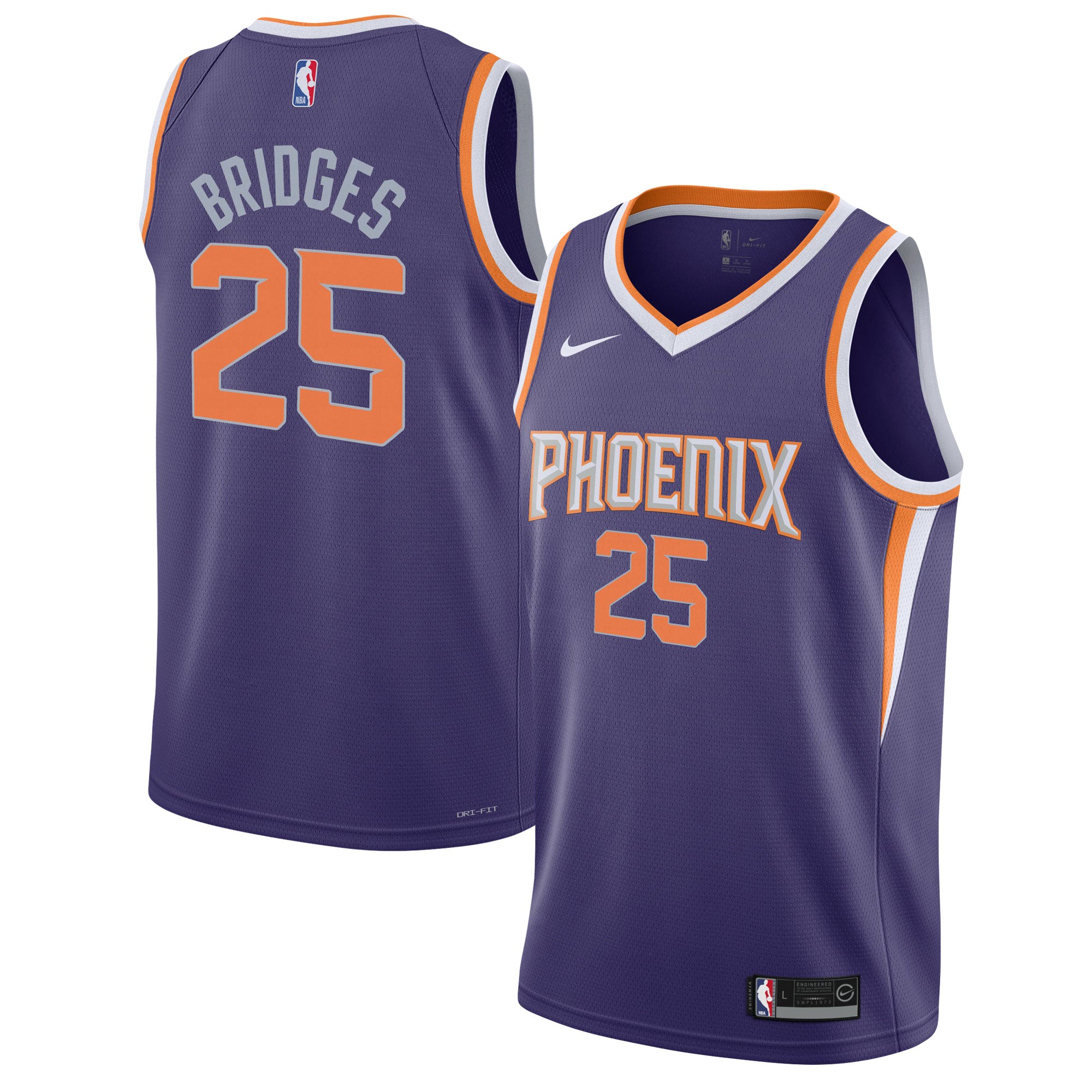 Mikal Bridges Phoenix Suns Nike Youth Swingman Jersey -Association Edition - White/Purple - Image 5