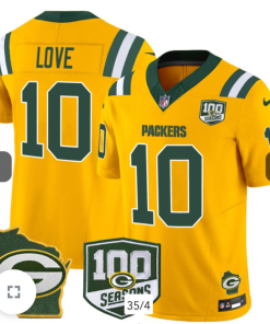 Jordan Love Green Bay Packers 100 Seasons 10# Jersey - Yellow