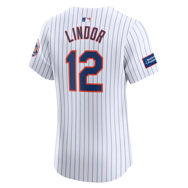 Francisco Lindor New York Mets Nike Home Elite Sponsor Patch Player Jersey - White - Image 4