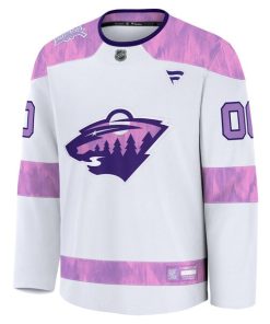 Alternative view of Minnesota Wild  2024 Hockey Fights Cancer Custom Practice Jersey - White