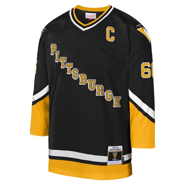 Mario Lemieux Pittsburgh Penguins Youth 1992-93 Blue Line Captain Patch Player Jersey - Black - Image 2