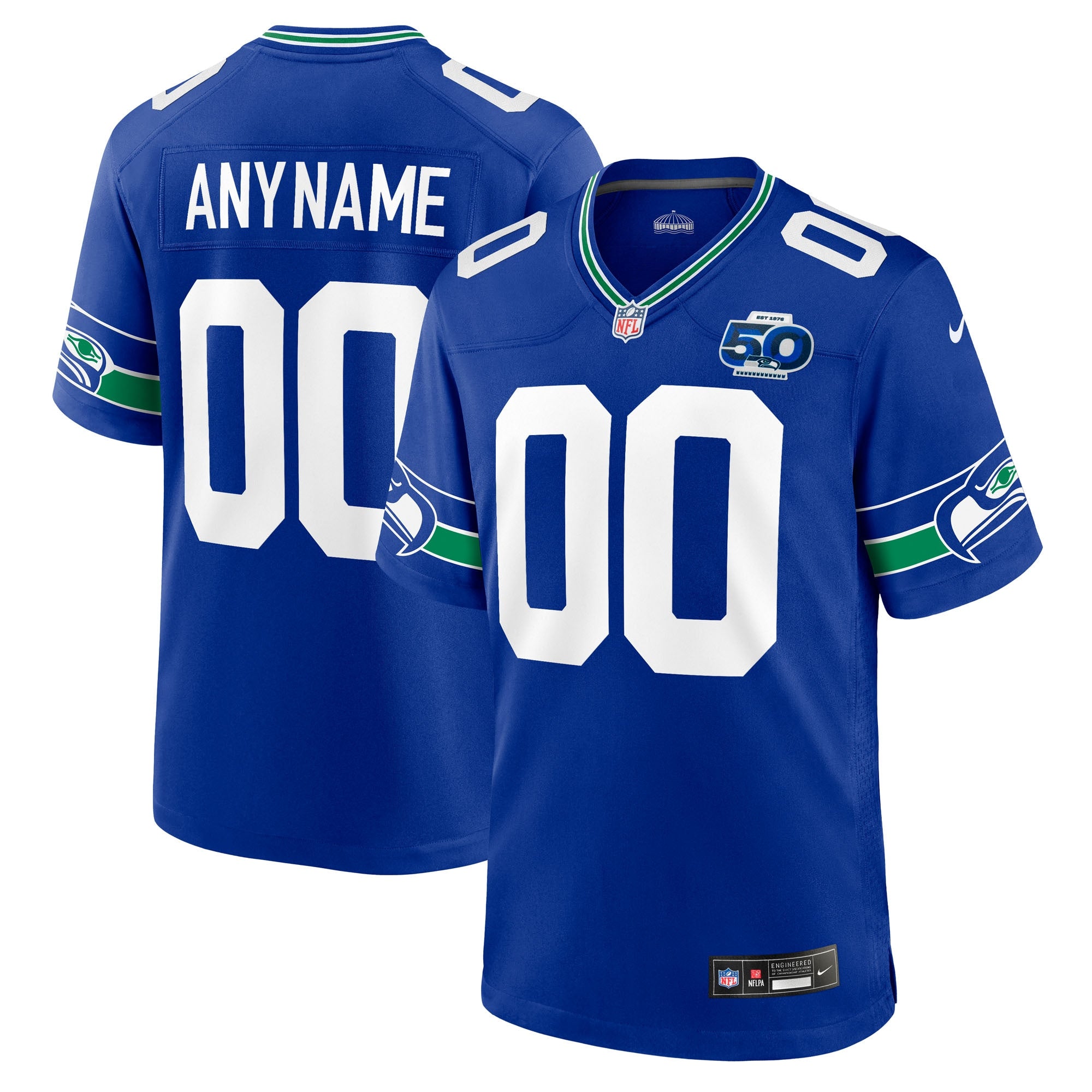 Seattle Seahawks Nike 50th Season Team Custom Game Jersey - College Navy/Royal - Image 8