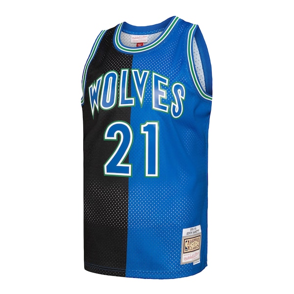 Kevin Garnett Minnesota Timberwolves Hardwood Classics 1995/96 Split Swingman Jersey - Black/Blue - Image 2