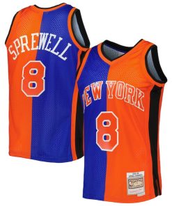 Latrell Sprewell New York Knicks Hardwood Classics 1998/99 Split Swingman Jersey - Blue/Orange