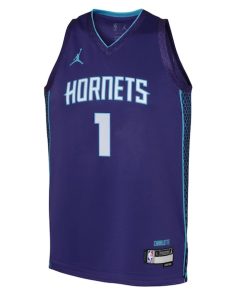 Alternative view of LaMelo Ball Charlotte Hornets Jordan Brand Youth Swingman Jersey - Statement Edition - Purple