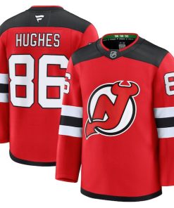 Alternative view of Jack Hughes New Jersey Devils  Home Premium Jersey - Red/White/Black