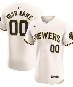 Milwaukee Brewers Nike Home Elite Custom Jersey - Cream