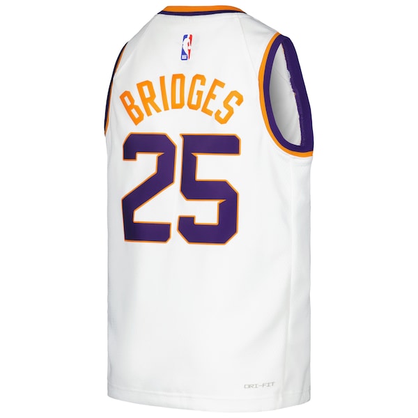 Mikal Bridges Phoenix Suns Nike Youth Swingman Jersey -Association Edition - White/Purple - Image 4