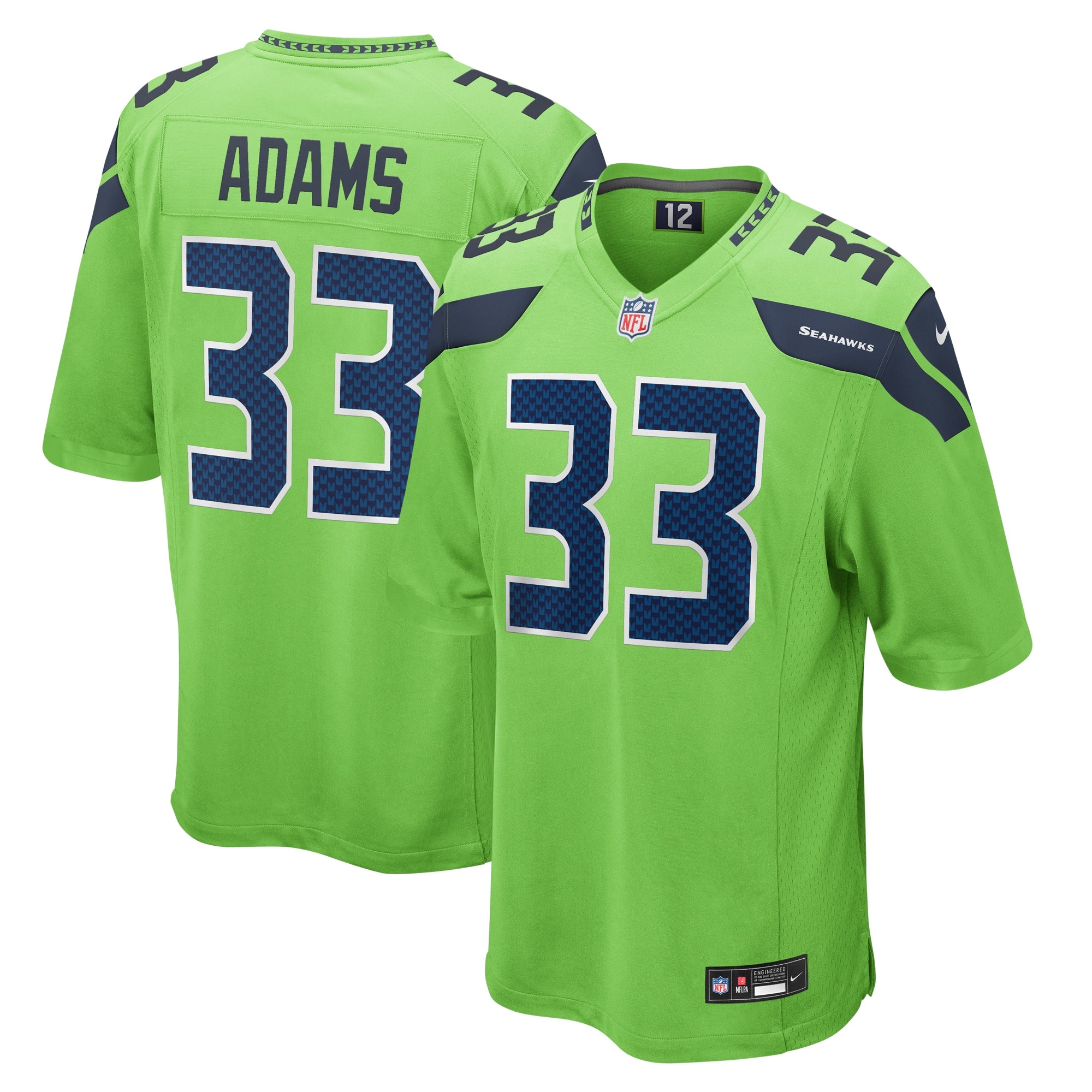 Jamal Adams Seattle Seahawks Nike Game Player Jersey - College Navy/Neon Green - Image 6