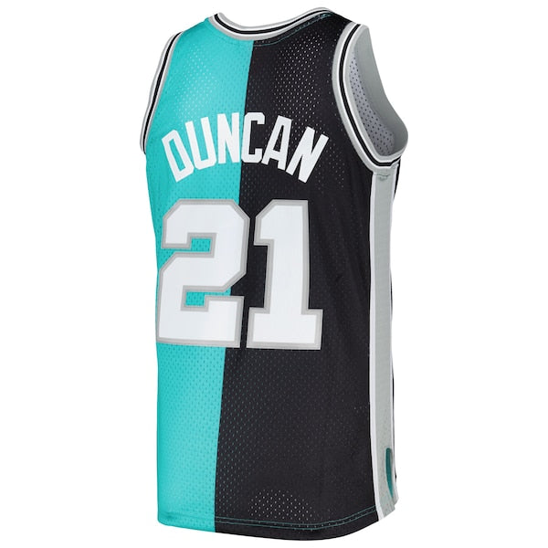 Tim Duncan San Antonio Spurs Hardwood Classics 1998/99 Split Swingman Jersey - Black/Teal - Image 3