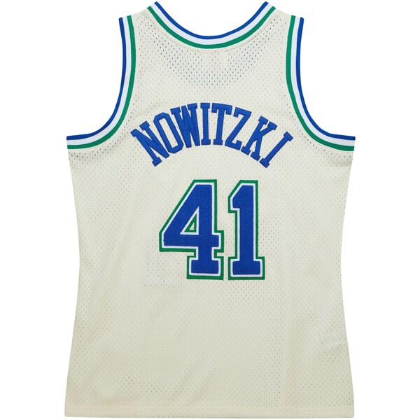 Dirk Nowitzki Dallas Mavericks Chainstitch Swingman Jersey - Cream - Image 4