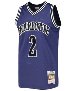 Alternative view of Larry Johnson Charlotte Hornets 1994/95 Hardwood Classics Off-Court Swingman Jersey - Purple