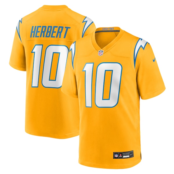 Justin Herbert Los Angeles Chargers Nike Youth Alternate Charger Power Game Player Jersey - Gold/Navy - Image 2
