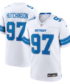 Alternative view of Aidan Hutchinson Detroit Lions Nike Game Jersey - White/Black/Blue