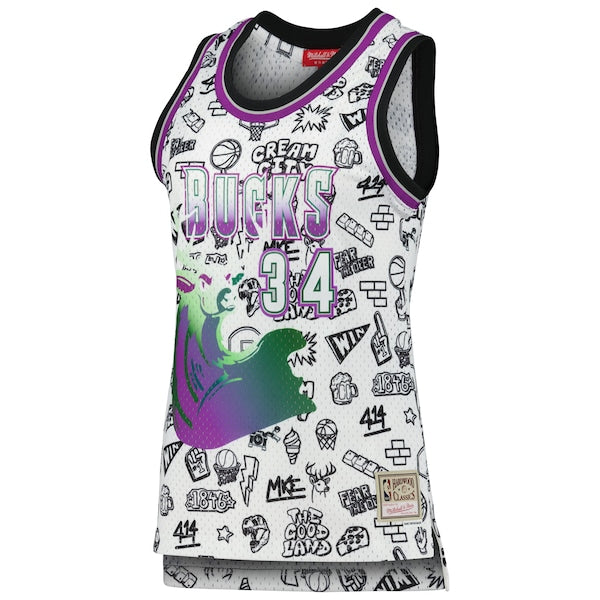 Ray Allen Milwaukee Bucks Women's 1996 Doodle Swingman Jersey - White - Image 2