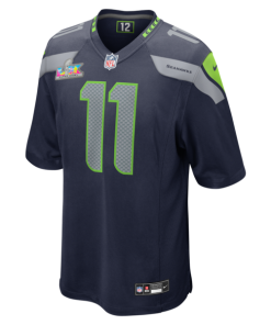 Alternative view of Men's Seattle Seahawks Jaxon Smith-Njigba Nike College Navy Super Bowl LX Patch Game Jersey