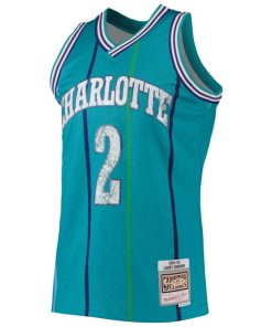 Alternative view of Larry Johnson Charlotte Hornets 1996/97 Hardwood Classics NBA 75th Anniversary Diamond Swingman Jersey - Teal