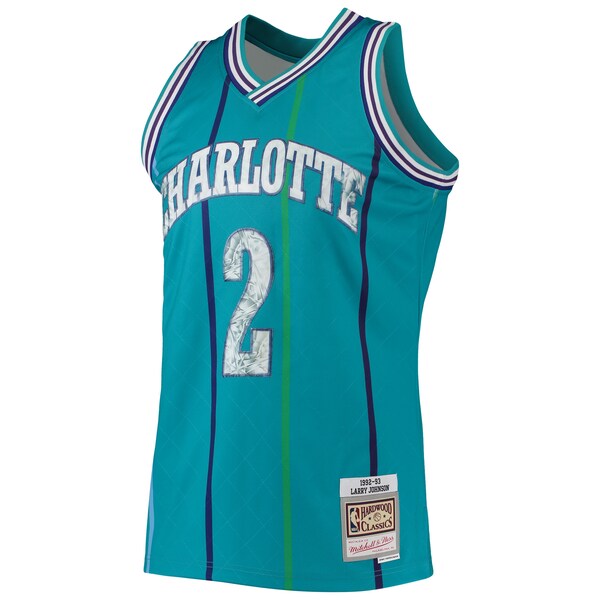 Larry Johnson Charlotte Hornets 1996/97 Hardwood Classics NBA 75th Anniversary Diamond Swingman Jersey - Teal - Image 2
