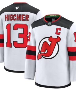 Alternative view of Nico Hischier New Jersey Devils  Away Premium Jersey - White/Black/Red