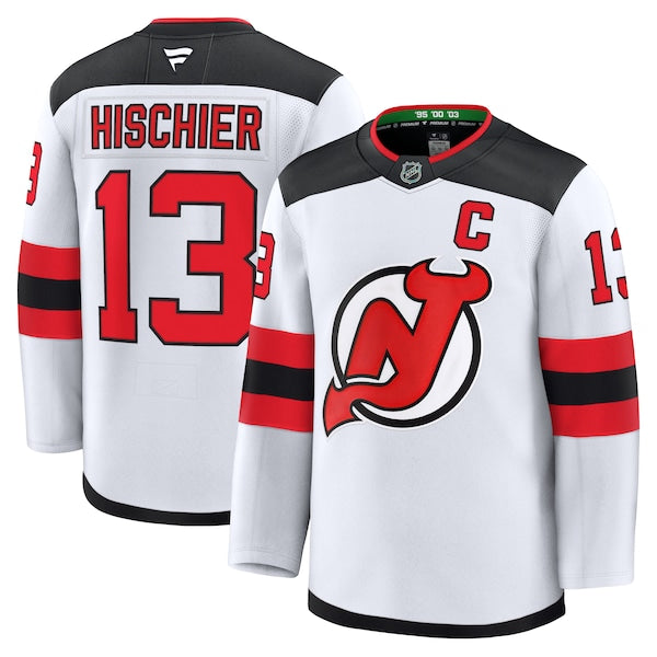 Nico Hischier New Jersey Devils Away Premium Jersey - White/Black/Red - Image 2