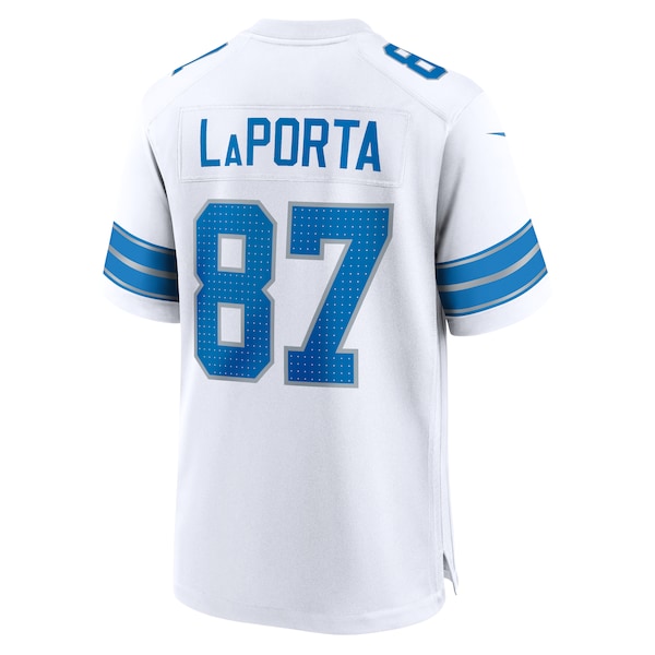 Sam LaPorta Detroit Lions Nike White Game Jersey - White/Black/Blue - Image 7