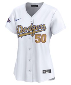 Alternative view of Mookie Betts Los Angeles Dodgers Nike Women's 2025 Gold Collection Limited Jersey - White