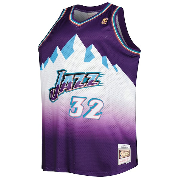 Karl Malone Utah Jazz Big & Tall Hardwood Classics 1996/97 Swingman Jersey - Purple/White - Image 3