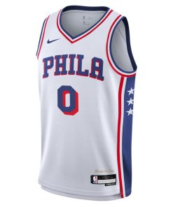 Alternative view of Tyrese Maxey Philadelphia 76ers Nike Youth Association Swingman Jersey - White