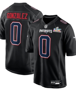 Men's New England Patriots Christian Gonzalez Nike Black Super Bowl LX Patch Carbon Fashion Game Jersey