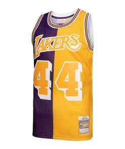 Alternative view of Jerry West Los Angeles Lakers Hardwood Classics 1971/72 Split Swingman Jersey - Purple/Gold