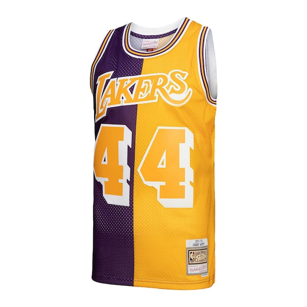 Jerry West Los Angeles Lakers Hardwood Classics 1971/72 Split Swingman Jersey - Purple/Gold - Image 2