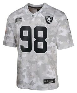 Alternative view of Maxx Crosby Las Vegas Raiders Nike Youth 2024 Salute to Service Game Jersey - Arctic Camo
