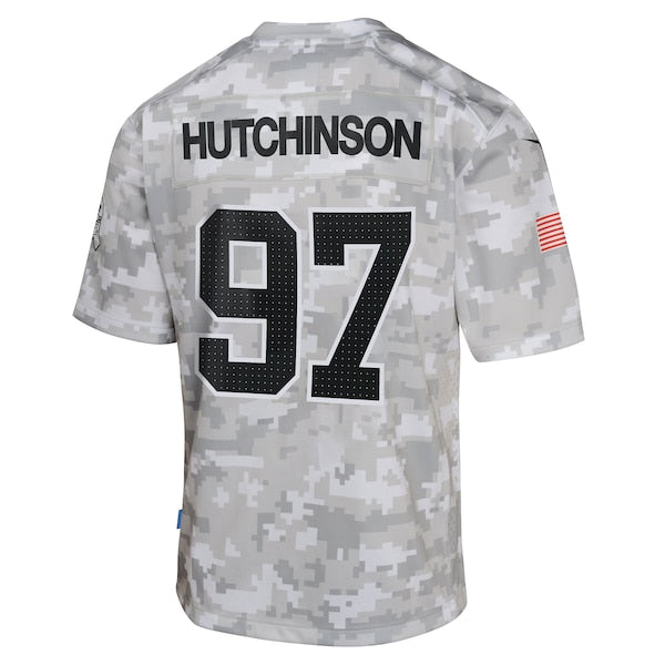 Aidan Hutchinson Detroit Lions Nike Youth 2024 Salute to Service Game Jersey - Arctic Camo - Image 3