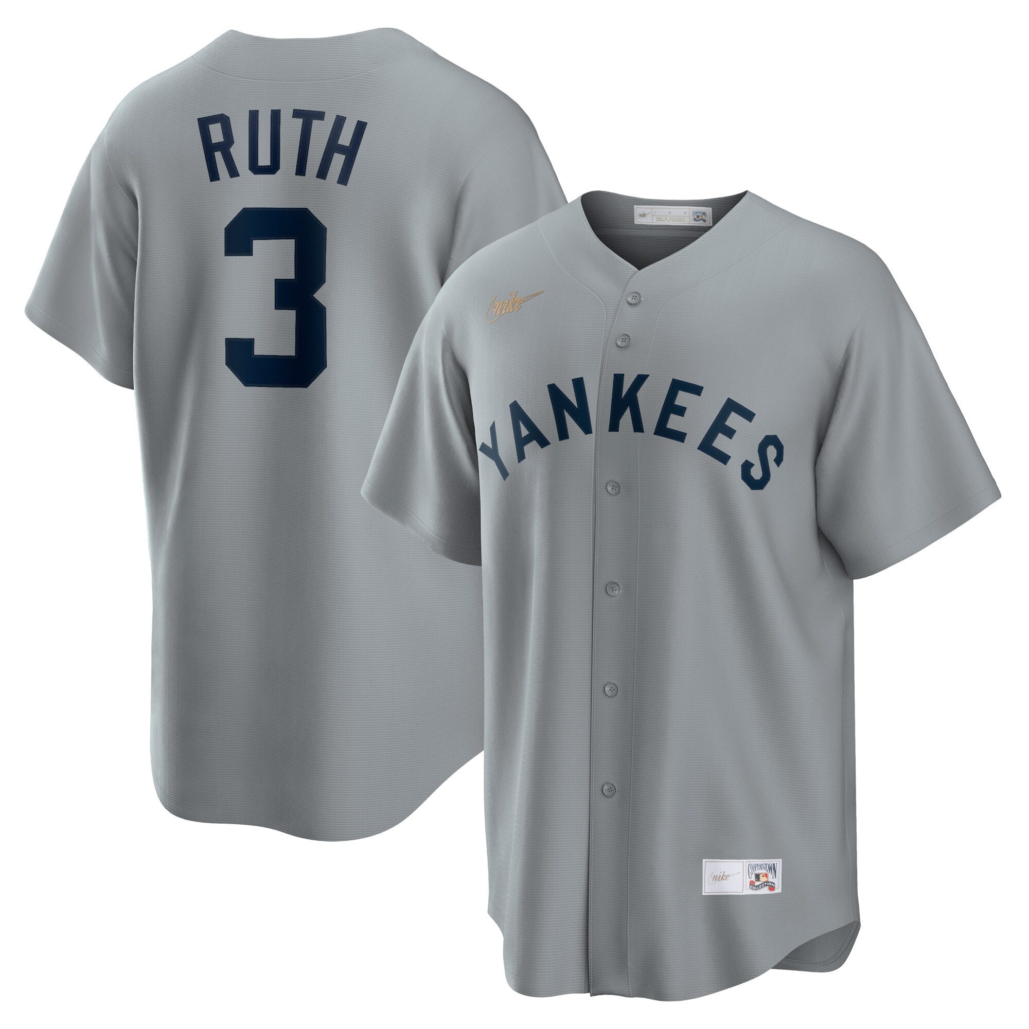 Babe Ruth New York Yankees Nike Home Cooperstown Collection Player Jersey - White/Gray - Image 6
