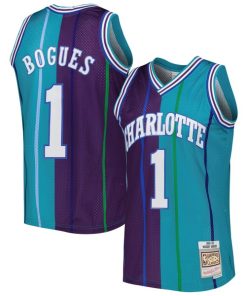 Alternative view of Muggsy Bogues Charlotte Hornets  Hardwood Classics 1992/93 Split Swingman Jersey - Teal/Purple